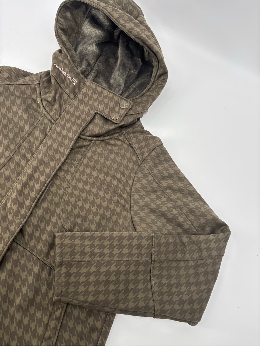 Avalanche Weather Shield Jacket Womens Medium Brown Houndstooth Softshell Fleece